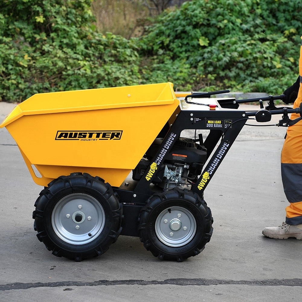 AUSTTER Motorized 4x4 Wheel Driven All-terrain Petrol Motor Powered Transmission Micro mini Dumper with 6.5HP Gasoline Engine