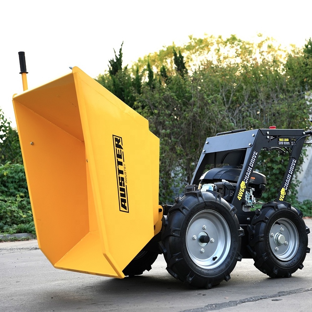 AUSTTER Motorized 4x4 Wheel Driven All-terrain Petrol Motor Powered Transmission Micro mini Dumper with 6.5HP Gasoline Engine