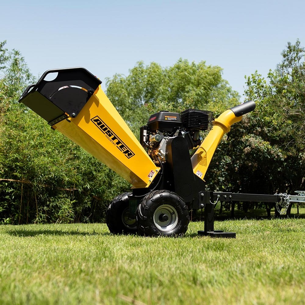 AUSTTER Towable Gas Engine 15 HP Petrol Powered Wood Chipper Leaf wood Shredder with TUV CE