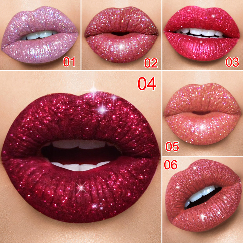 Hot Selling Matte Liquid Lipstick Long Lasting Diamond Glossy Waterproof Metallic Glitter Lip Gloss