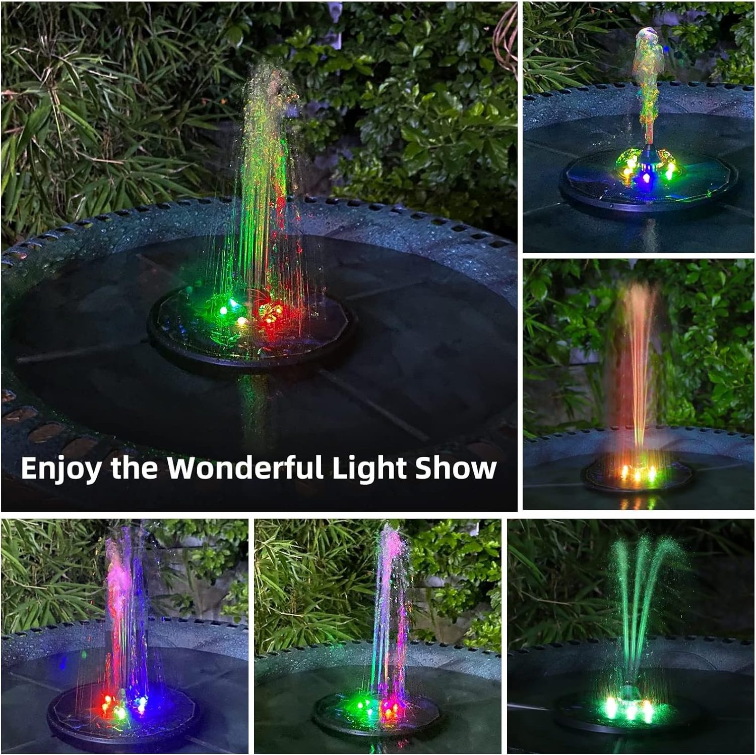 OEM Solar Powered Floating Bird Bath Fountain Color LED Lights Fountain Pool Garden Water Feature Outdoor Solar Fountain Pump