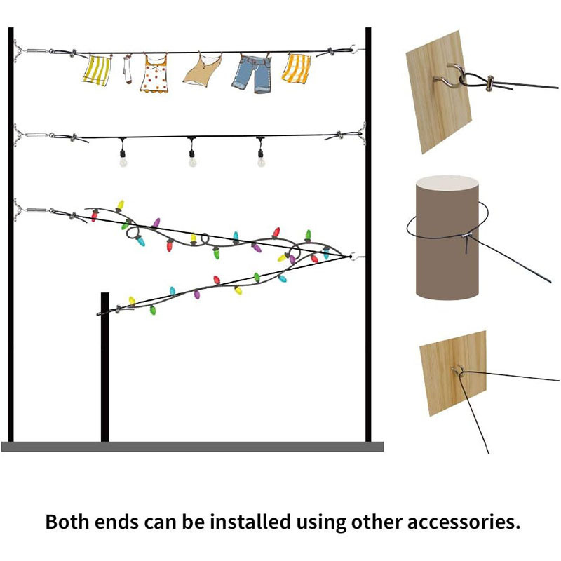 Nylon Coated 304 Stainless Steel Wire Rope String Light Suspension Guide Wire with Turnbuckles Hooks String Light Hanging Kit