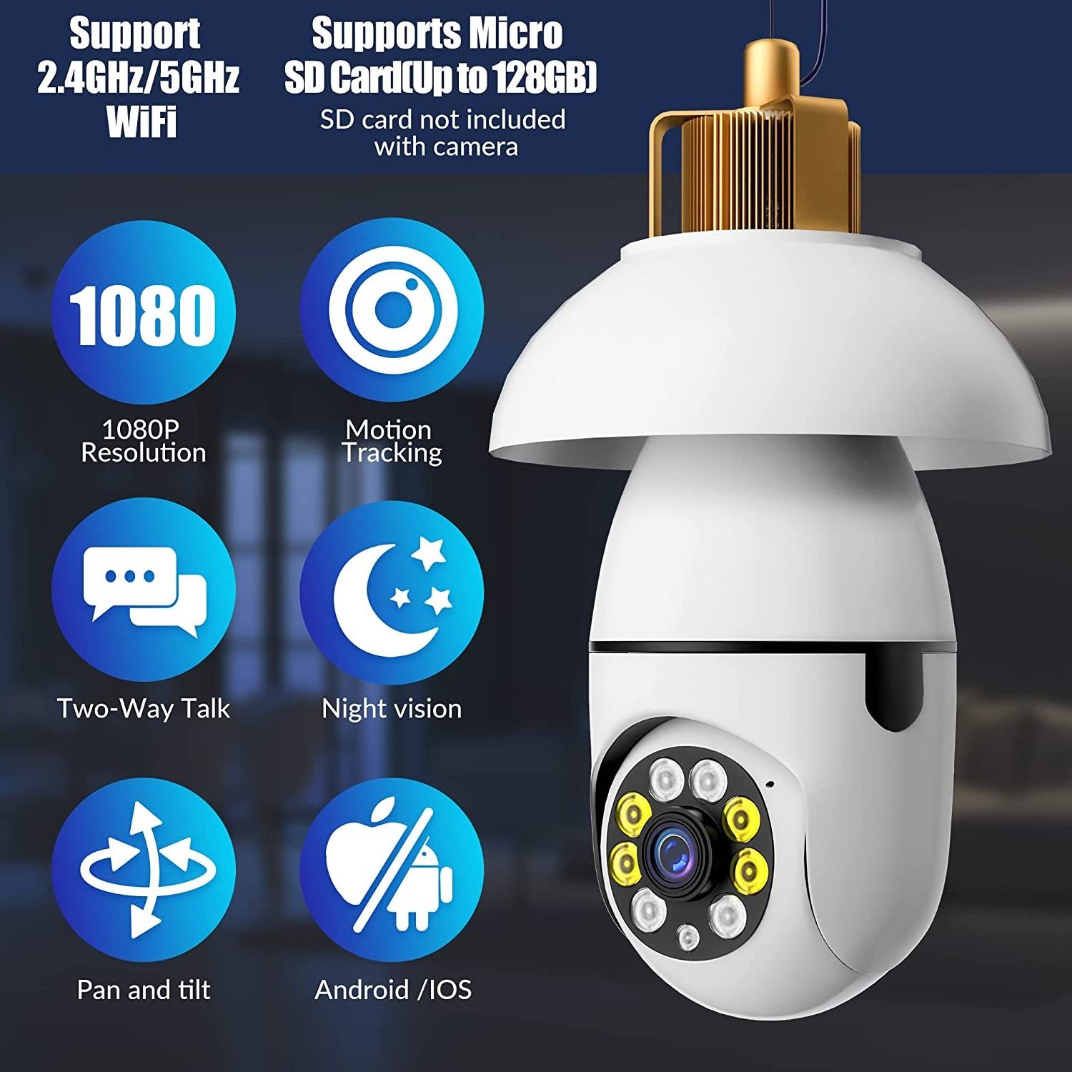 OEM CCTV Tuya Smart Light Bulb Security Camera Alarm Motion Detection Monitor Home Recording Wireless Light Bulb Camera 360 Wifi