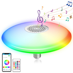 Factory Wholesale Smart 20W RGB White UFO Light Bulbs Speaker Remote Control Bedroom Living Room Synic Music Speaker Bulb Led