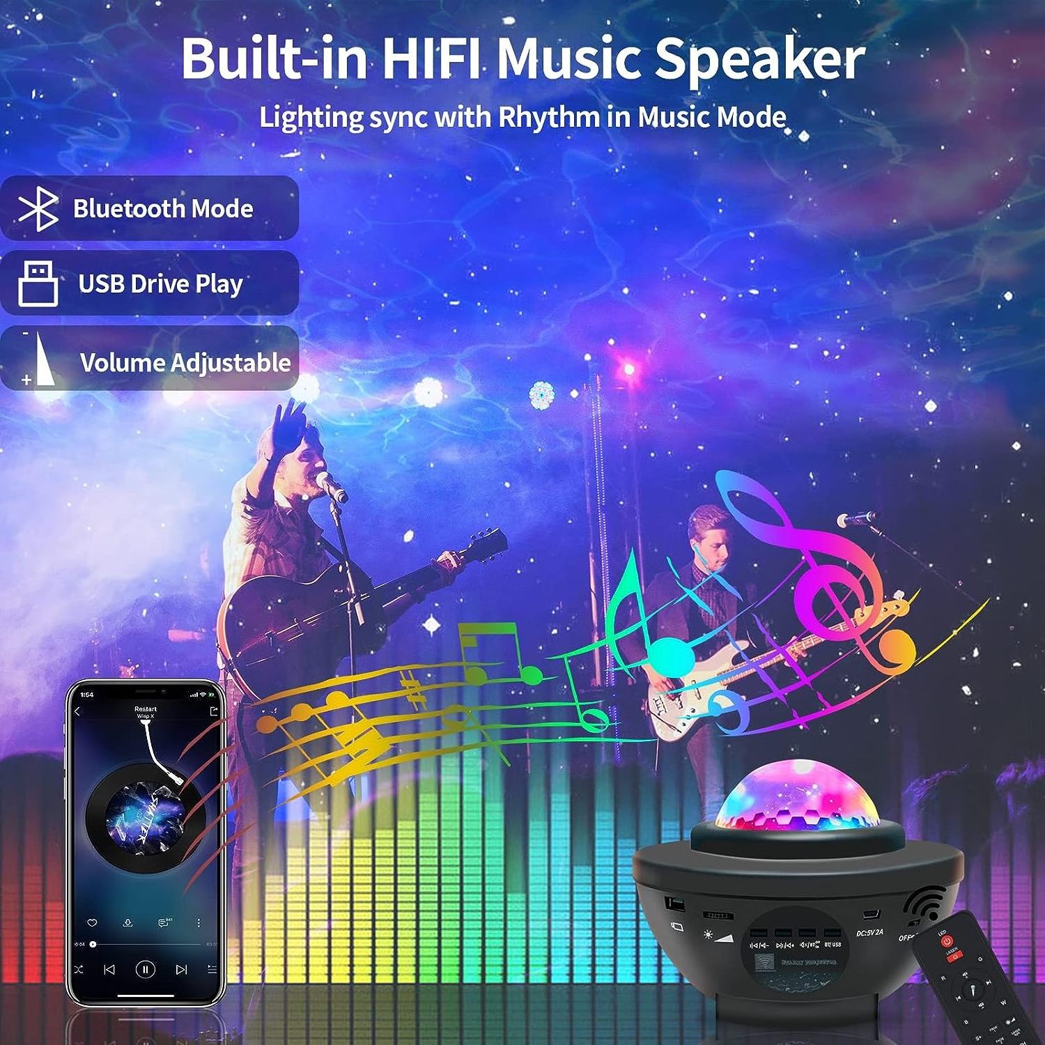 Music Speaker Star Night Light Projector Starry Portable Laser Space Timer Kids Adults Bedroom Sky Galaxy Projector Light