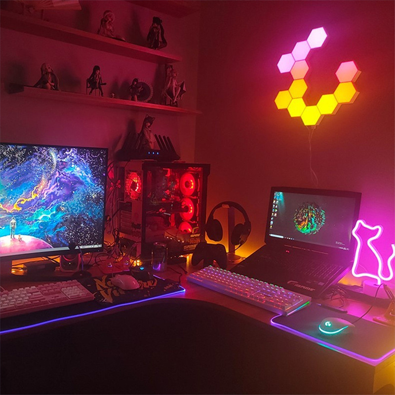 Wifi Tuya Ble App Gaming RGB Led Hexagon Light Modular Panel Expansion Wall Lights Sync Home Game Decor Hexagonal Led Light