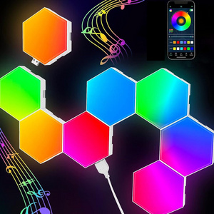 Wifi Tuya Ble App Gaming RGB Led Hexagon Light Modular Panel Expansion Wall Lights Sync Home Game Decor Hexagonal Led Light