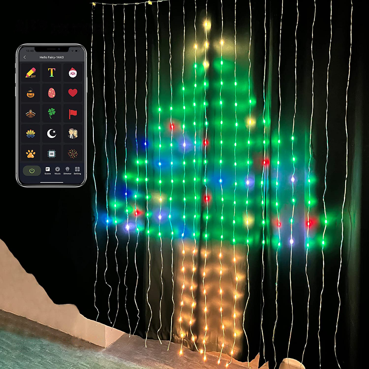 Programmable Fairy Curtain 400 LEDs Smart BLE Pixel Lights RGBIC APP DIY Text Led Curtain Lights Decor Net LED Christmas Light