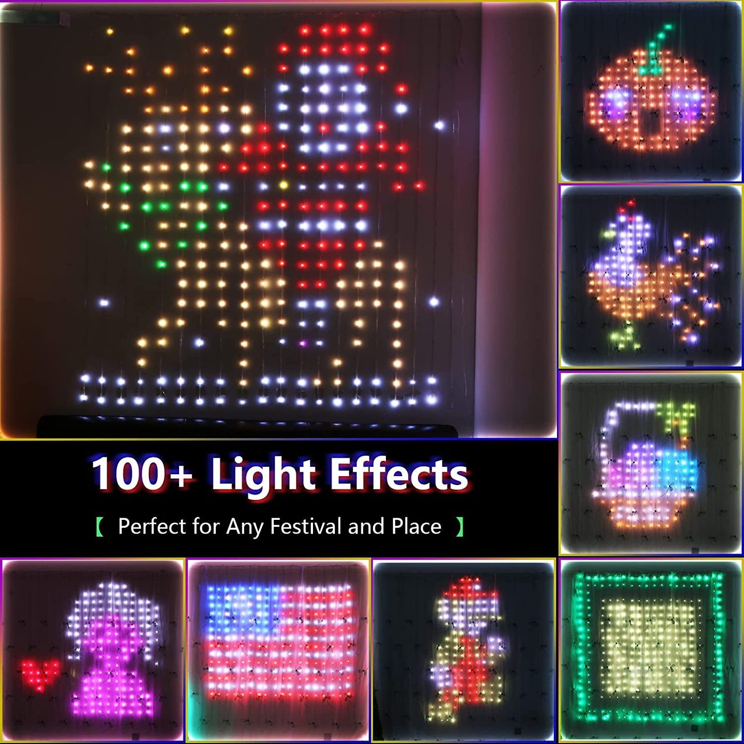 Programmable Fairy Curtain 400 LEDs Smart BLE Pixel Lights RGBIC APP DIY Text Led Curtain Lights Decor Net LED Christmas Light