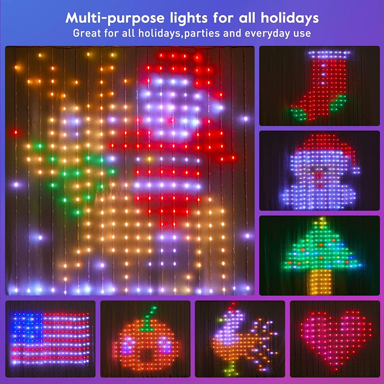 Programmable Fairy Curtain 400 LEDs Smart BLE Pixel Lights RGBIC APP DIY Text Led Curtain Lights Decor Net LED Christmas Light