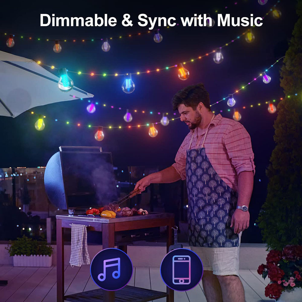 String Lights G40 Ble APP Remote RGB Patio Lights Color Changing Dimmable Balcony Backyard Party Bistro LED Smart Outdoor Lights