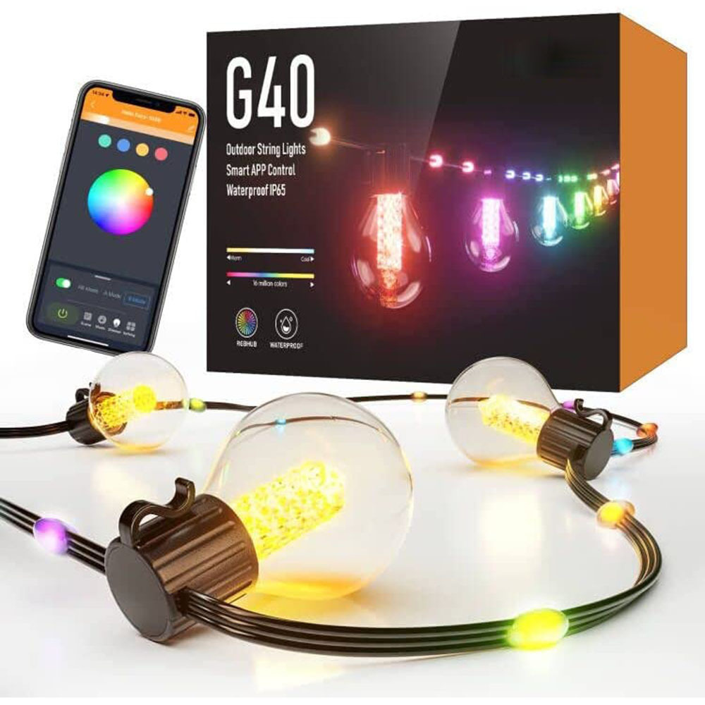 String Lights G40 Ble APP Remote RGB Patio Lights Color Changing Dimmable Balcony Backyard Party Bistro LED Smart Outdoor Lights