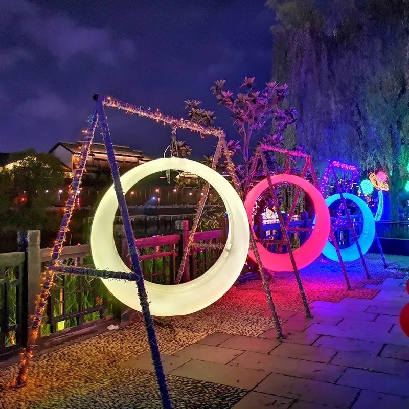 Art Illuminated LED Lighting Chair Garden Yard Patio Lawn Swing Sets Lamp Circle Half Moon Lights LED Light Up Outdoor Furniture