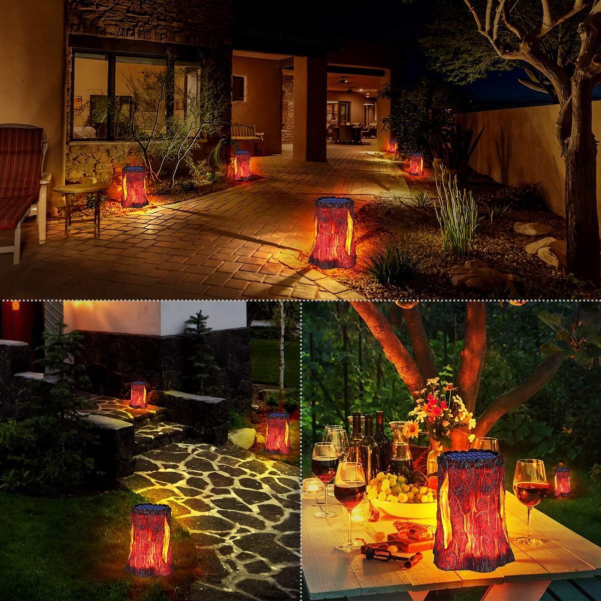 Outdoor Solar Halloween Lighting Waterproof Led Solar Flickering Flame Torch Lights Outdoor Stump Garden Halloween Decoration