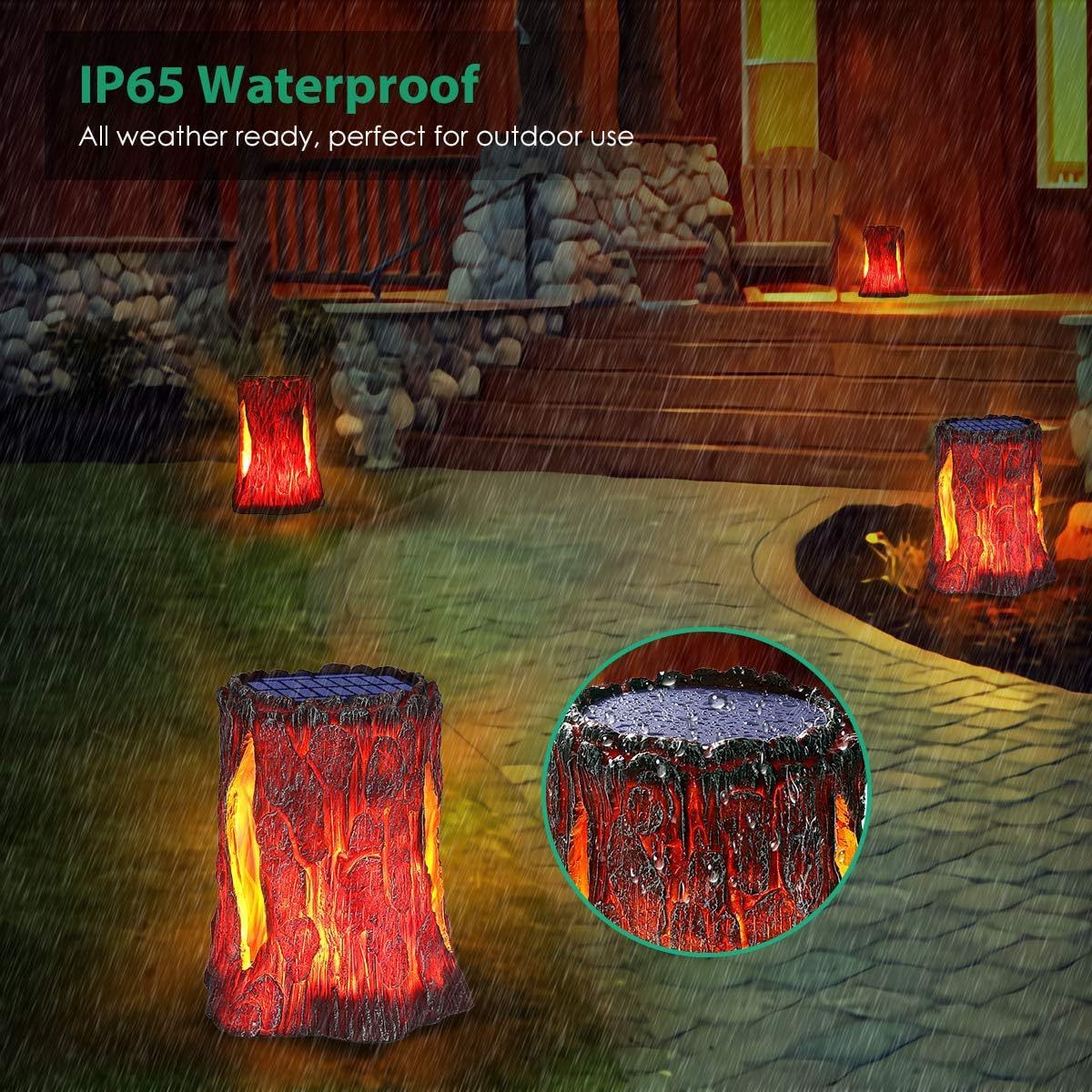 Outdoor Solar Halloween Lighting Waterproof Led Solar Flickering Flame Torch Lights Outdoor Stump Garden Halloween Decoration