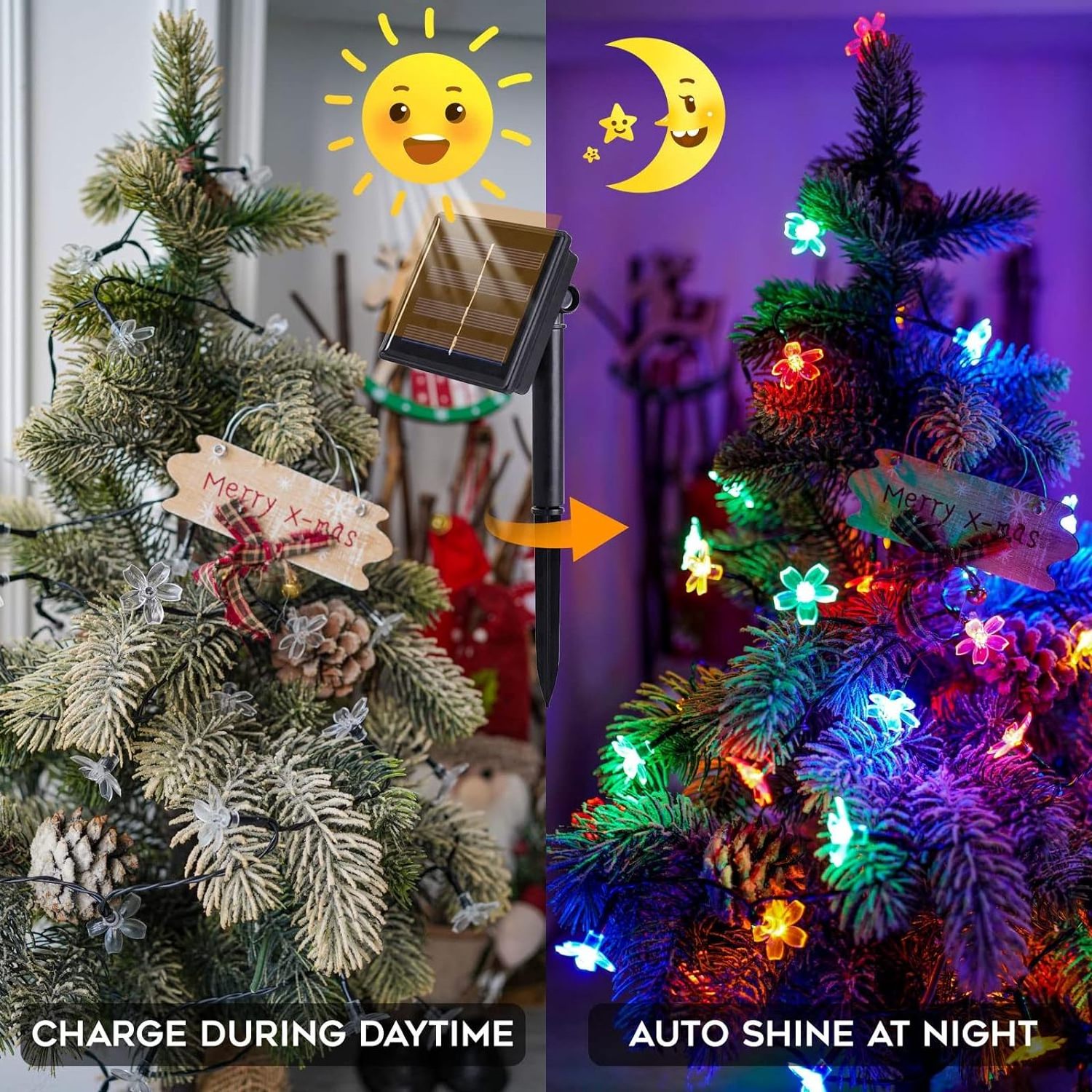 Fairy Christmas Tree Patio Garden Fence Bush LED Solar Powered Christmas Decorative Flower String Lights Outdoor Waterproof