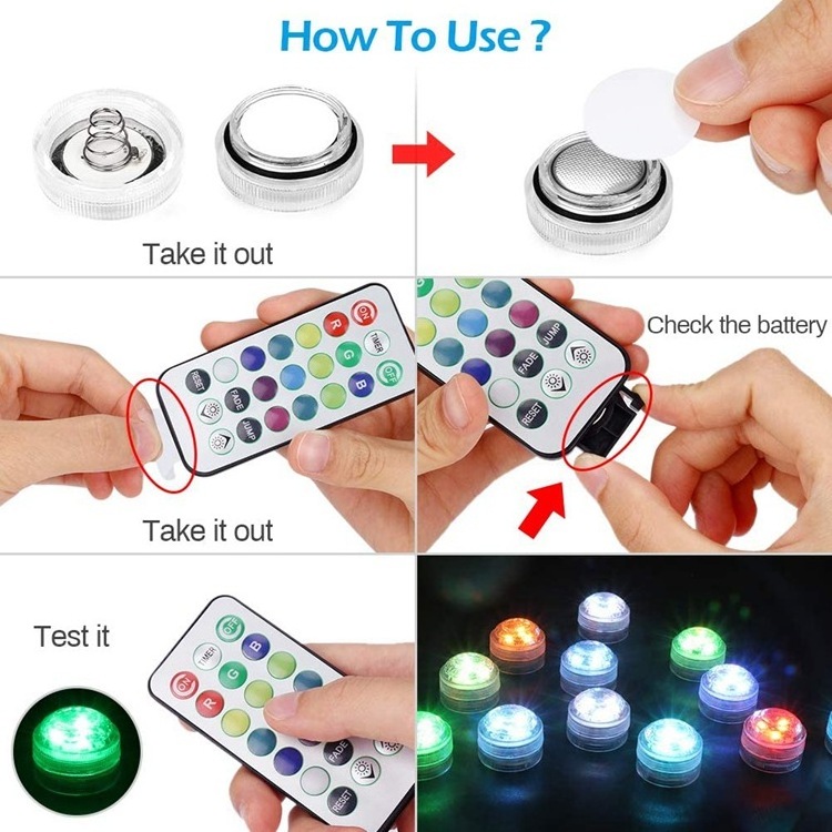 Mini LED Submersible Lights Pool Waterproof Candle Remote Battery RGB Color Changing Vase Home Party Wedding Table Diving Light