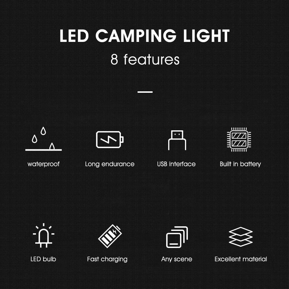 OEM Factory Led Camping Lighting USB Rechargeable Portable Waterproof Tent Lights Flashlight Lanterns Emergency Camping Lamps