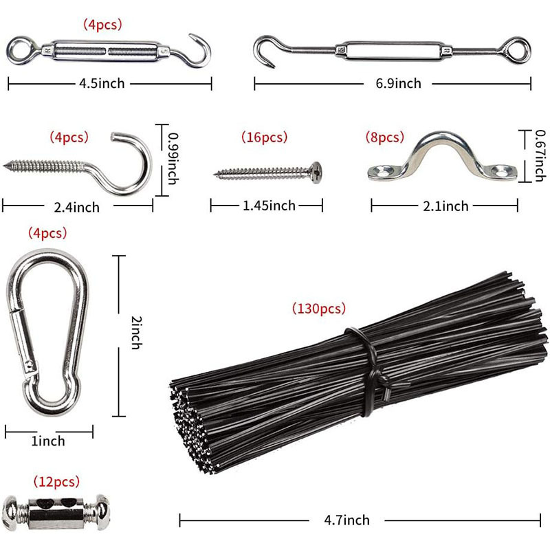 Nylon Coated 304 Stainless Steel Wire Rope String Light Suspension Guide Wire with Turnbuckles Hooks String Light Hanging Kit