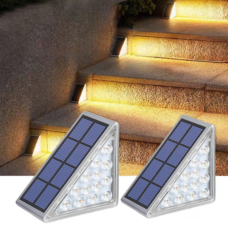 Stairs Led Light Auto on Off Solar Step Light White RGB Solid Color Changing Triangle Waterproof Deck Solar Stair Light