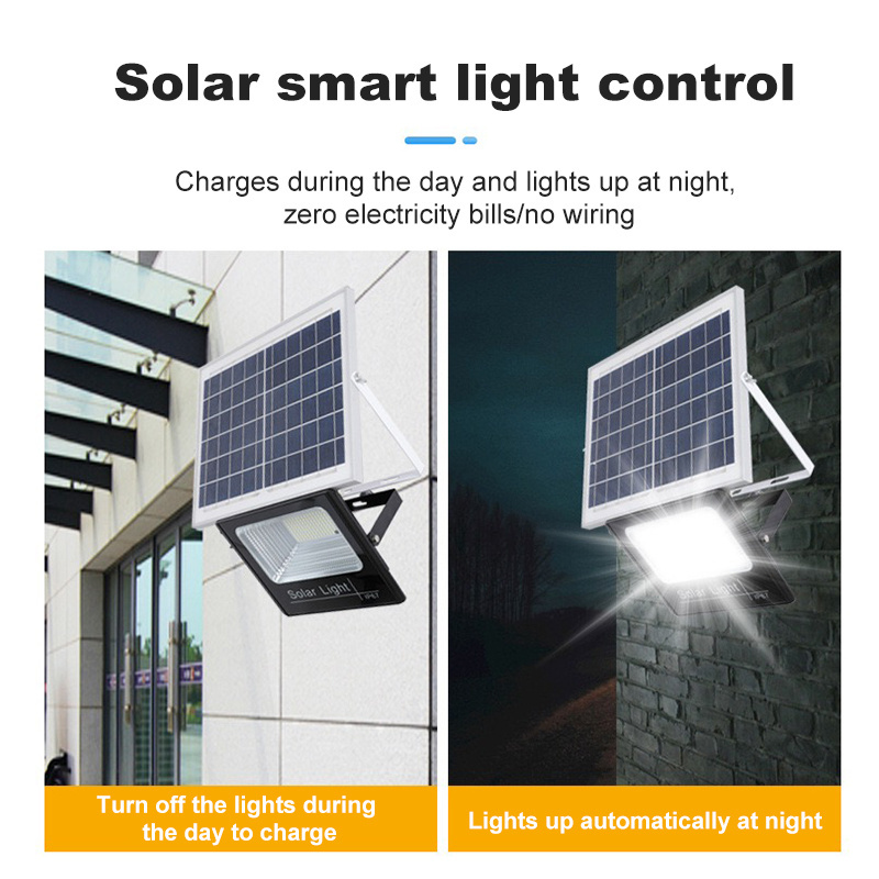 60W 90W Solar Flood Light Timer Dimmable IP66 Security Lighting with Remote Control for Garage Solar Flood Lights Outdoor