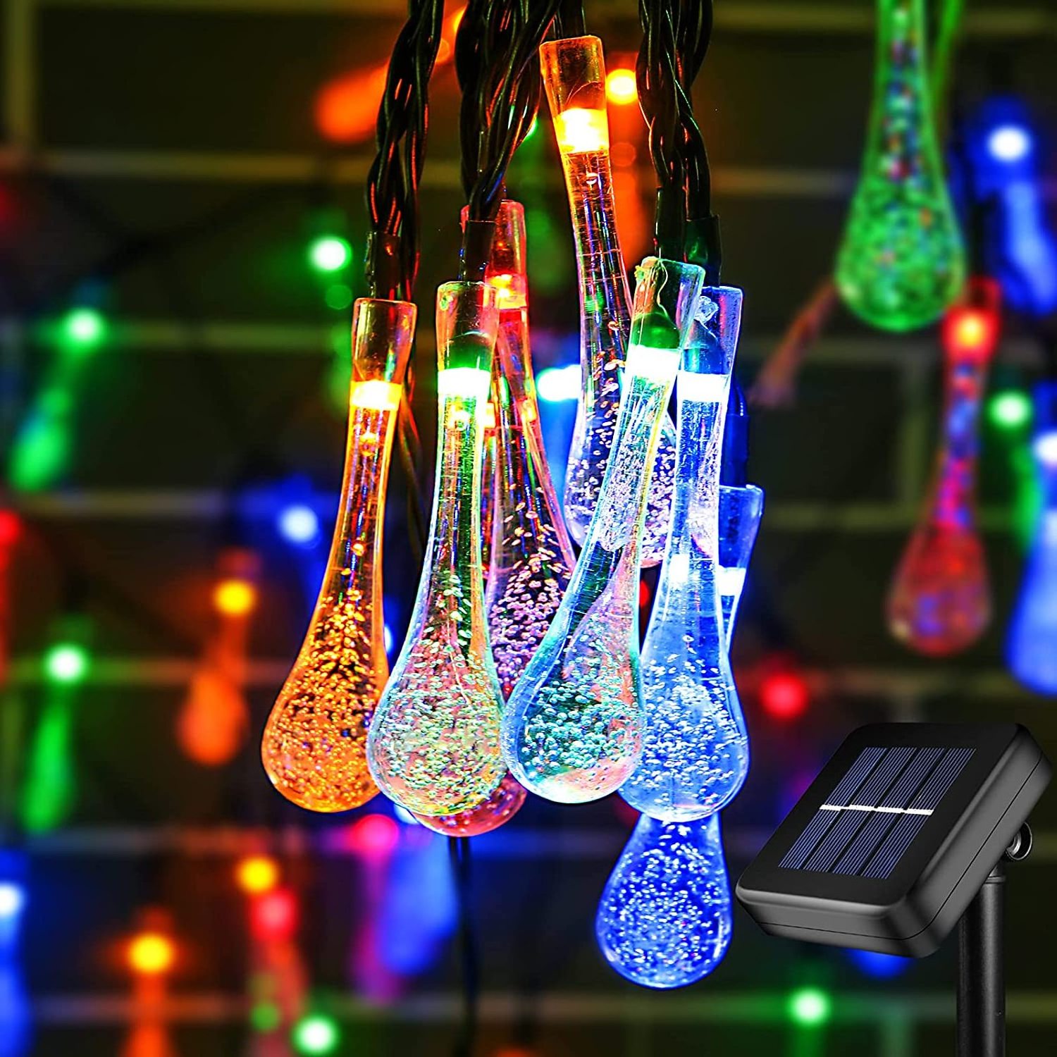 OEM Holiday Fairy Water Droplets Bubble LED Light Strings Garland Crystal Decorative Waterproof Solar Christmas Lights Outdoor