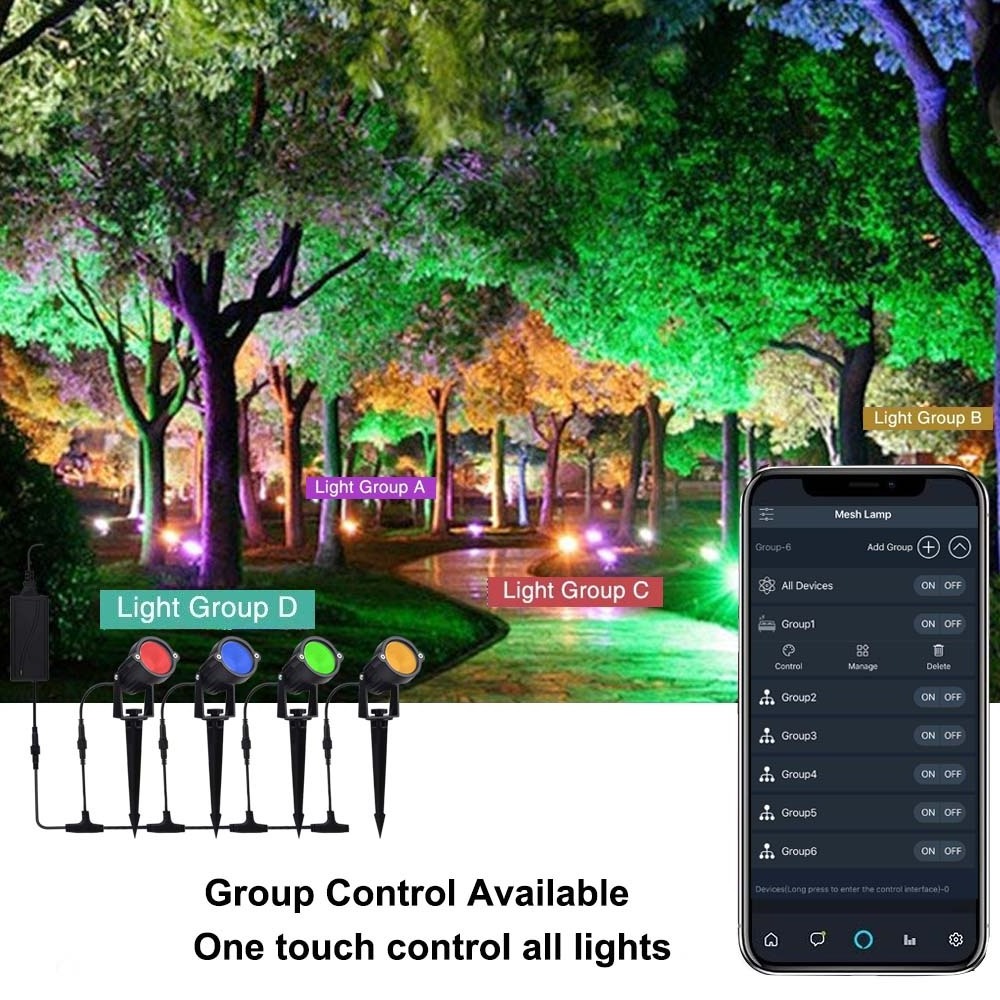 WIFI BLE Pathway Lights RGB LED Spotlights Smart APP Remote Color Changing Tree Outdoor Landscape Lighting LED Garden Light