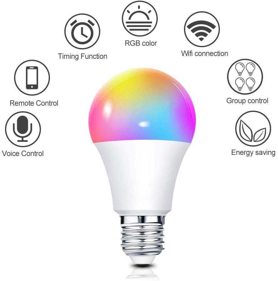 9W Smart WiFi Bulb Light E27 LED RGBW Color Changing Control Alexa Google Tuya Bedroom Living Room Lighting LED Light Bulbs