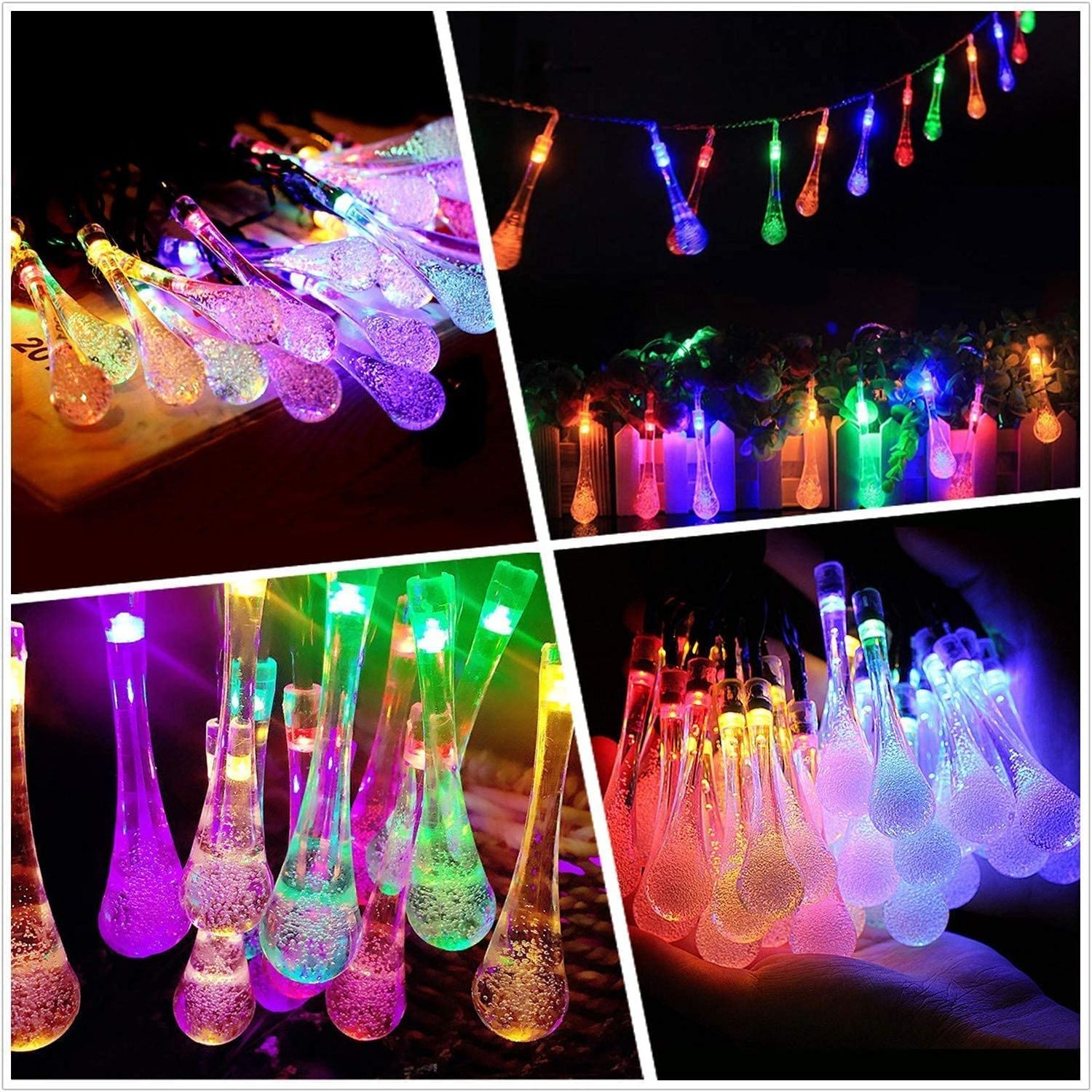 OEM Holiday Fairy Water Droplets Bubble LED Light Strings Garland Crystal Decorative Waterproof Solar Christmas Lights Outdoor