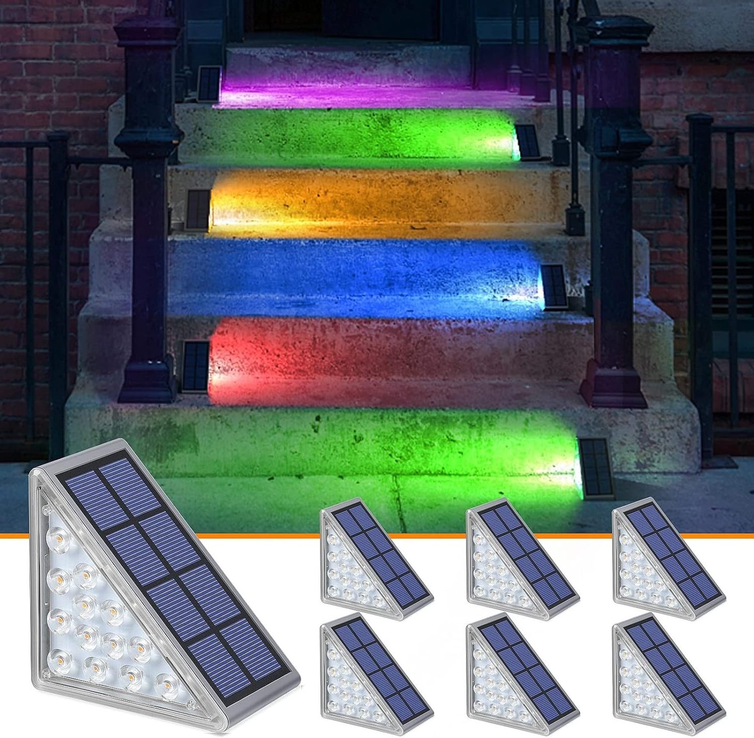 Stairs Led Light Auto on Off Solar Step Light White RGB Solid Color Changing Triangle Waterproof Deck Solar Stair Light