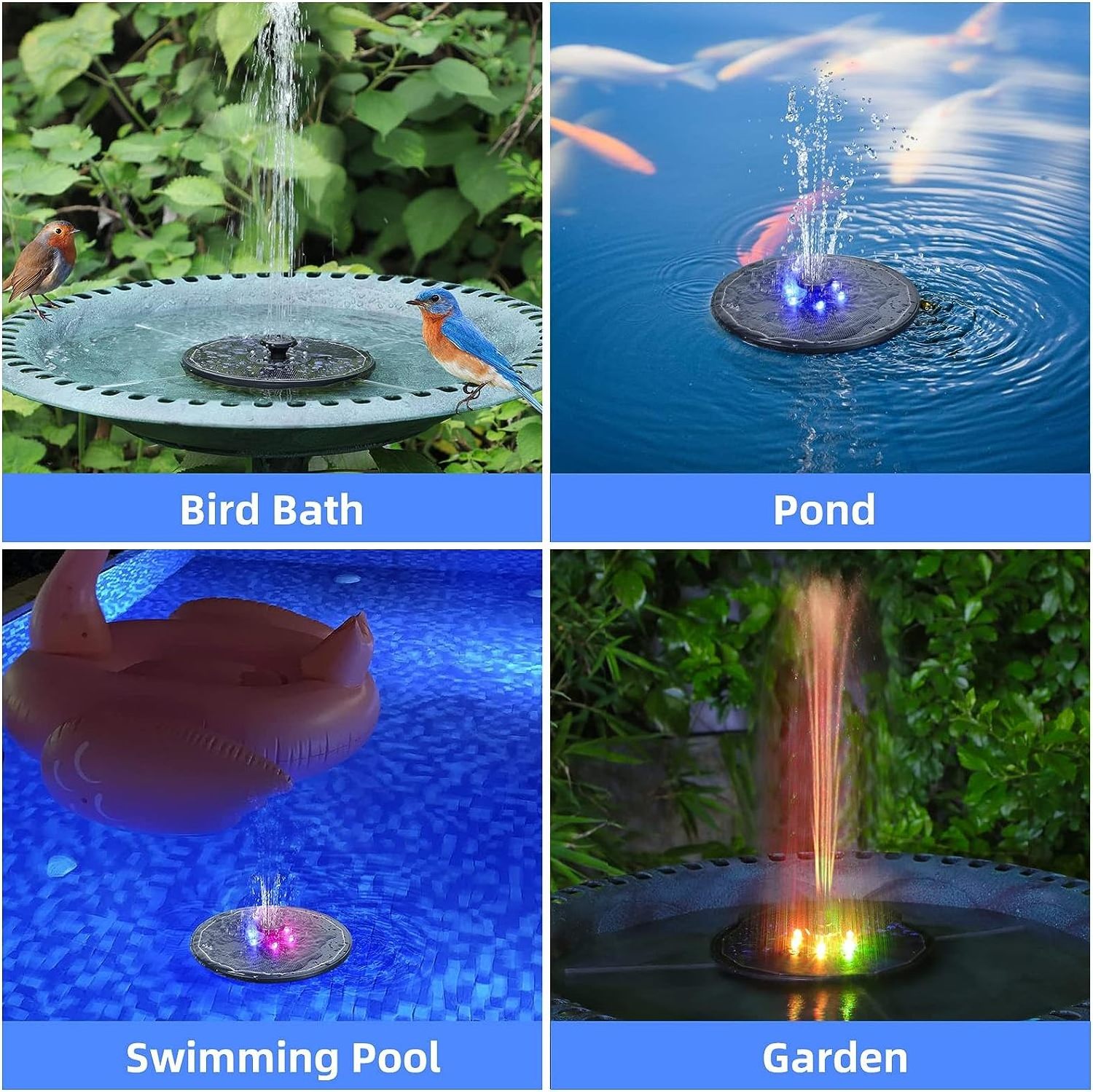 OEM Solar Powered Floating Bird Bath Fountain Color LED Lights Fountain Pool Garden Water Feature Outdoor Solar Fountain Pump