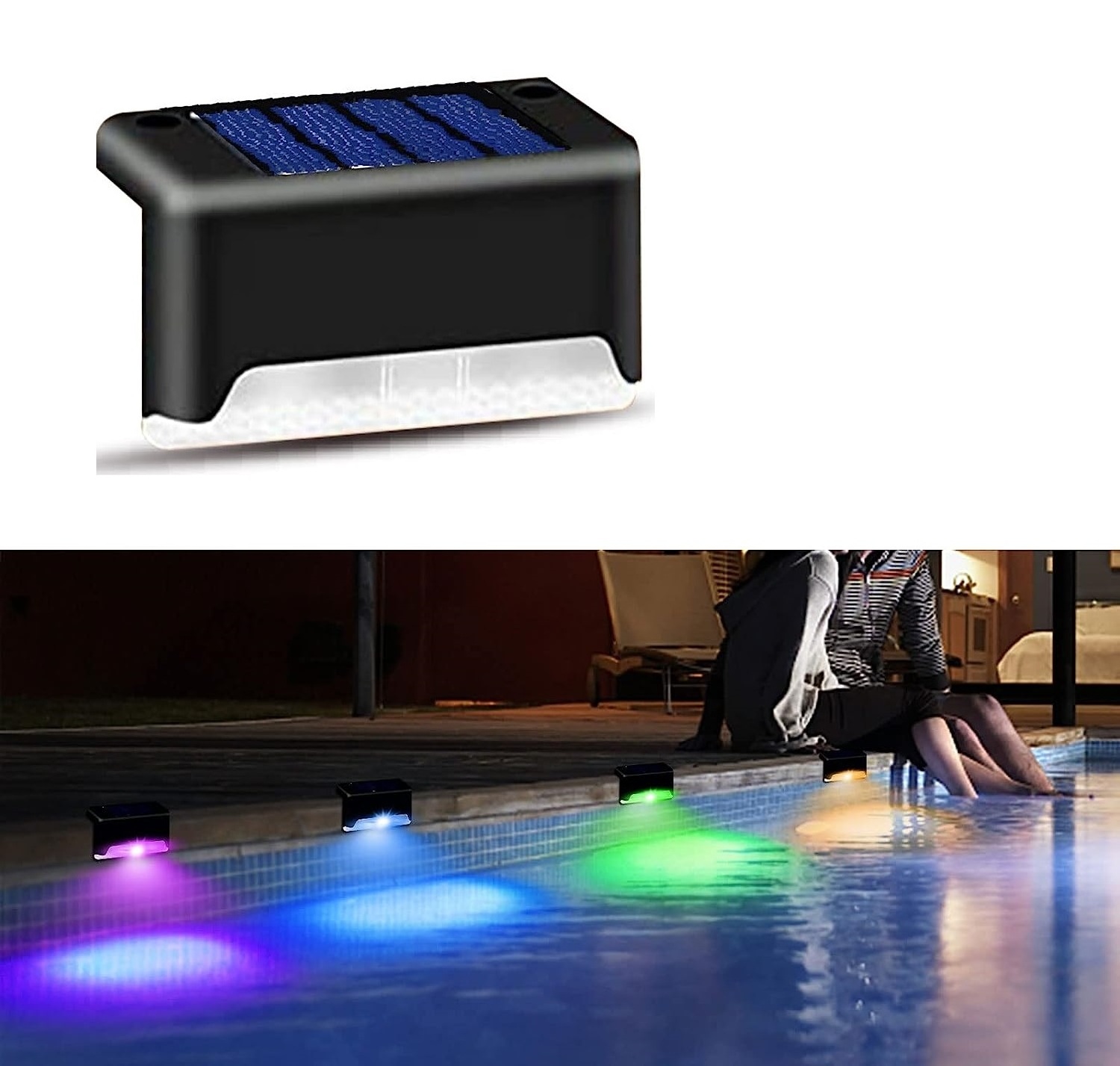 Solar Pool Side Lights Color Changing Outdoor LED Step Light Waterproof Pool Accessories Easter Decor Stairs Solar Deck Lights