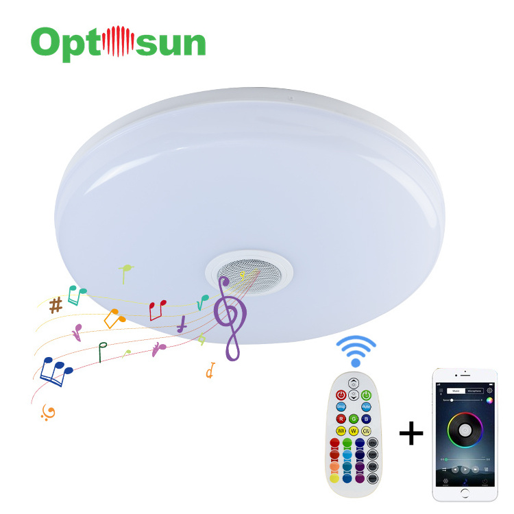 50W Music LED Light Ceiling Speaker Smartphone APP Control Remote Color Changing Ceiling Lamp Flush Mount RGB LED Ceiling Light