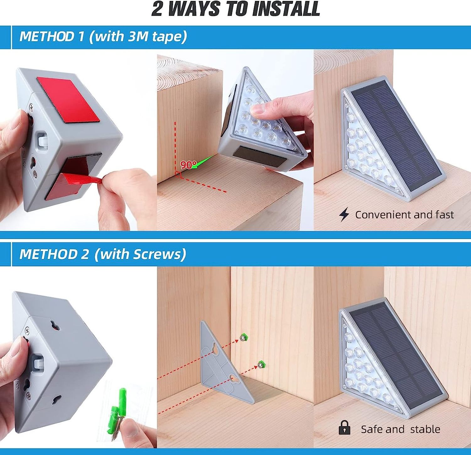 Stairs Led Light Auto on Off Solar Step Light White RGB Solid Color Changing Triangle Waterproof Deck Solar Stair Light