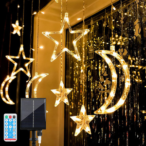 Solar Electric Battery Operated Moon and Star Fairy Lights Christmas Outdoor Waterproof Curtain Lights Led Curtain String Light