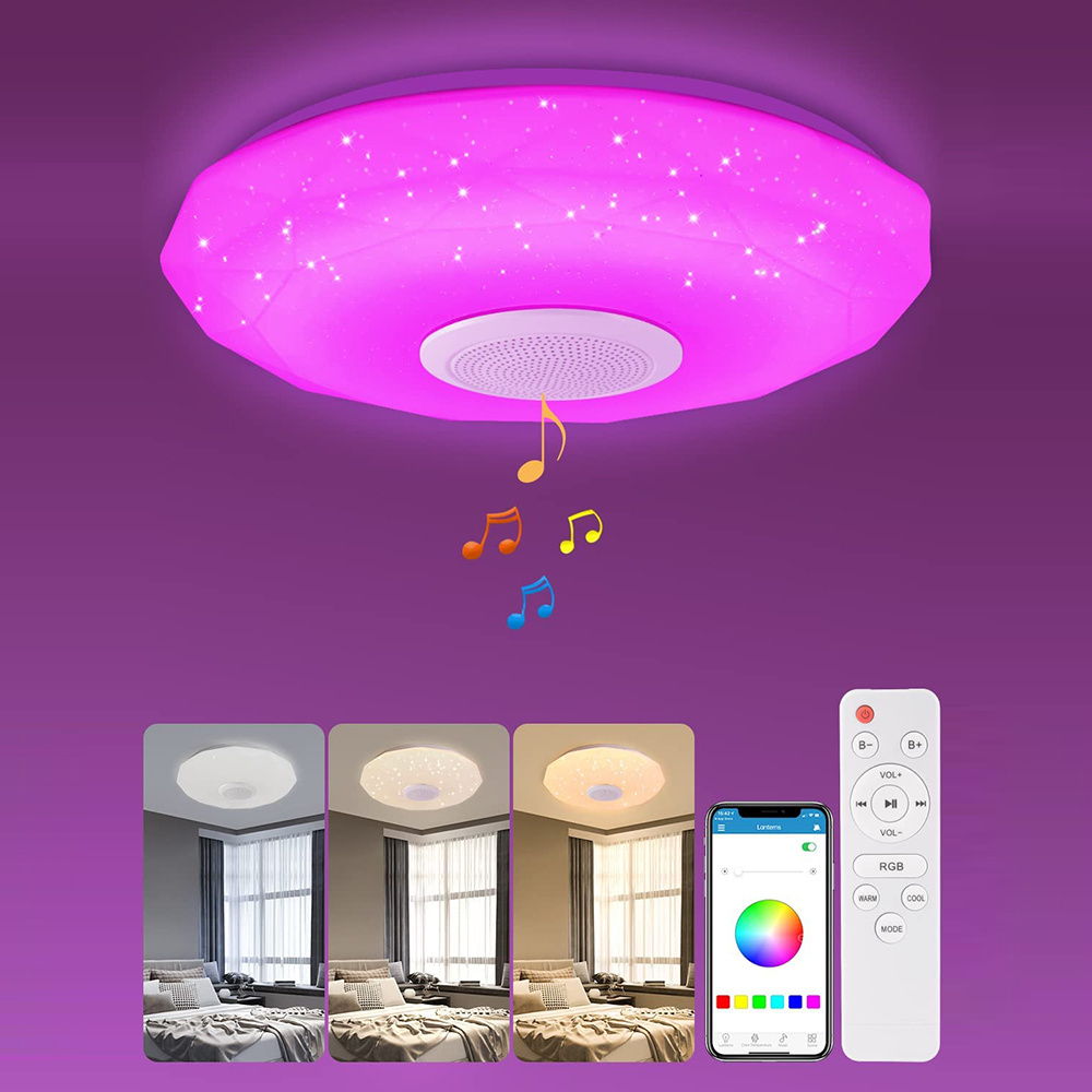 Zhongshan Factory Led Flush Mount Music Ceiling Light Dimmable RGB Color Changing Smart Modern Lamp Speaker Led Ceiling Light