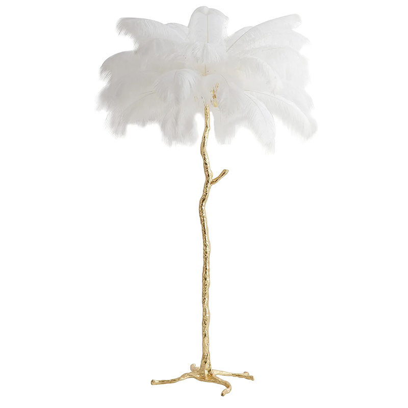 ODM Wholesale Modern Nordic Ostrich Feather Lamp Floor Resin Bedroom Hotel Reading Desk Lamps Bedside Ostrich Feather Floor Lamp