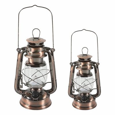 Warm Light Iron Vintage Glass Oil Kerosene Lamp Wick Camping Portable Lamp Rechargeable Flame Light Hurricane Lantern Oil Lamps