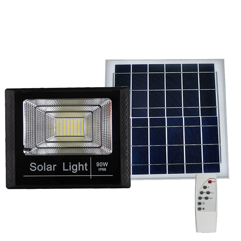 60W 90W Solar Flood Light Timer Dimmable IP66 Security Lighting with Remote Control for Garage Solar Flood Lights Outdoor