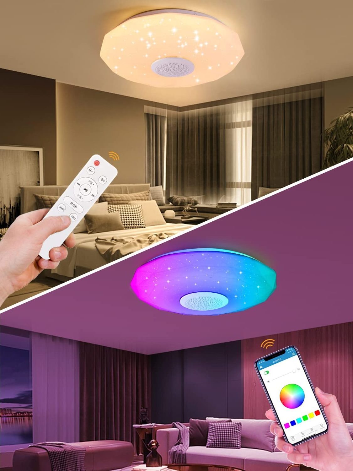 Zhongshan Factory Led Flush Mount Music Ceiling Light Dimmable RGB Color Changing Smart Modern Lamp Speaker Led Ceiling Light