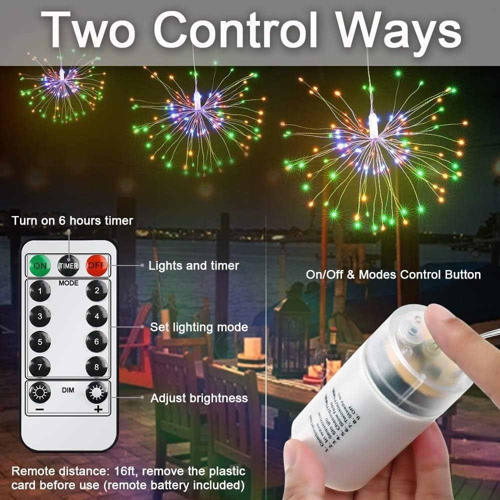 Battery Powered Remote Control Waterproof Garden Courtyard Porch Party Home Decoration Christmas Hanging Led Firework Lights