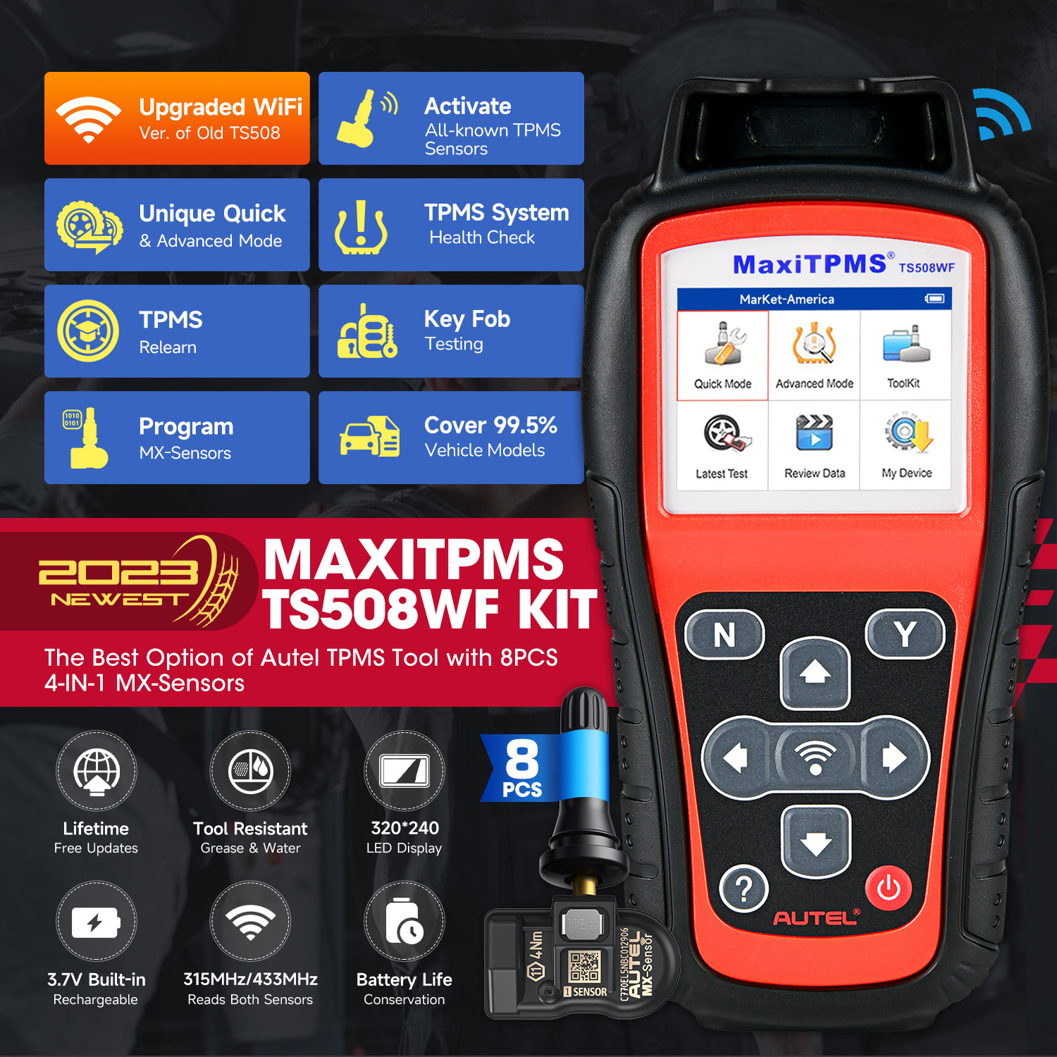 Autel Maxitpms TS508WF 8pcs Sensors TPMS Diagnostic Tool Programmer WIFI OBD2 Diagnostic Scanner ITS600 TS508