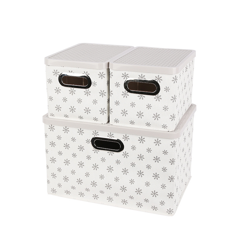 Collapsible Storage Boxes Fabric Storage Baskets with Plastic Lids and Handles for Home Bedroom Closet Office Storage Organizer