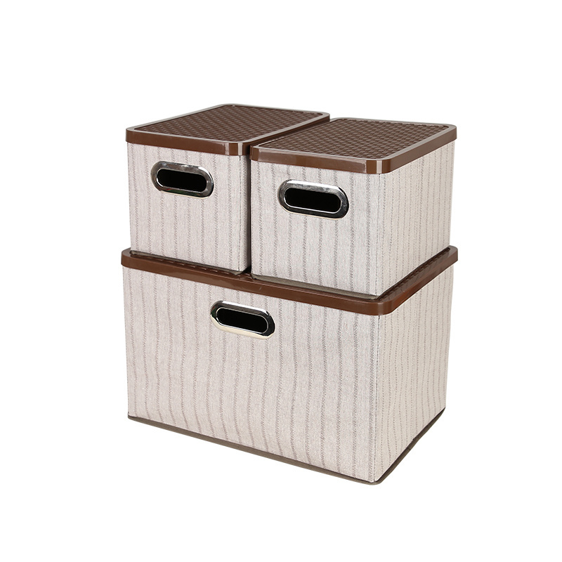 Collapsible Storage Boxes Fabric Storage Baskets with Plastic Lids and Handles for Home Bedroom Closet Office Storage Organizer