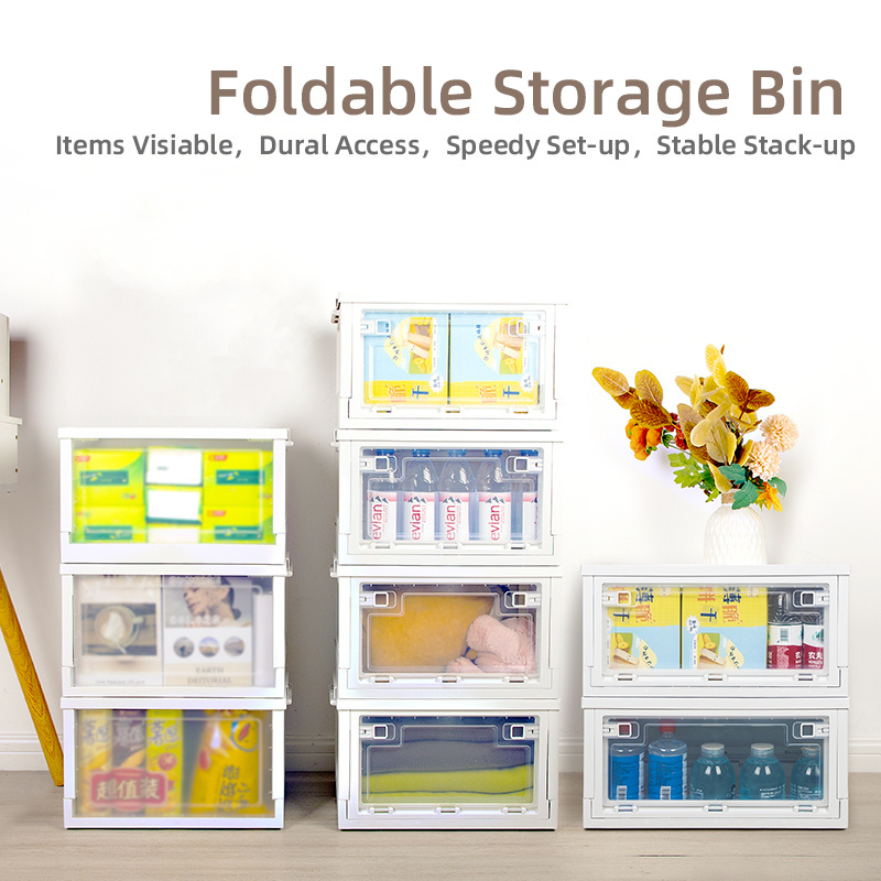 Transparent Storage Basket Folding Plastic Boxes Drawer Organizer Stackable Shelf Basket Collapsible Closet Container