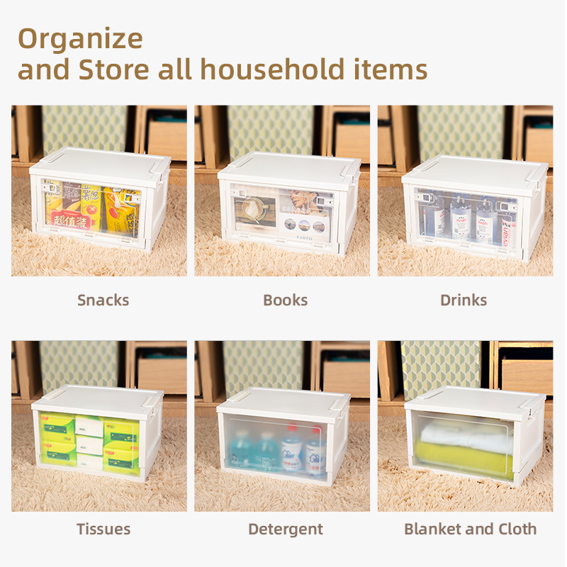 Transparent Storage Basket Folding Plastic Boxes Drawer Organizer Stackable Shelf Basket Collapsible Closet Container