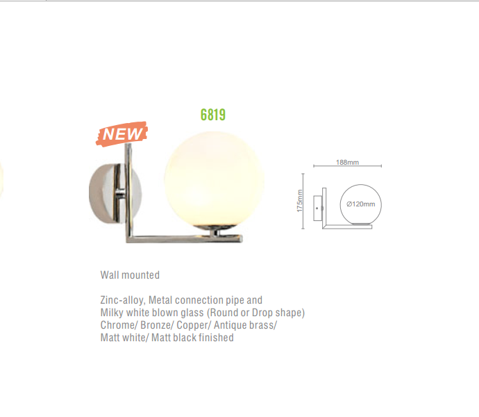 Home Decor Furniture Lights With White Globe Glass G9 LED Wall Sconce for hotel bedroom living room 6819