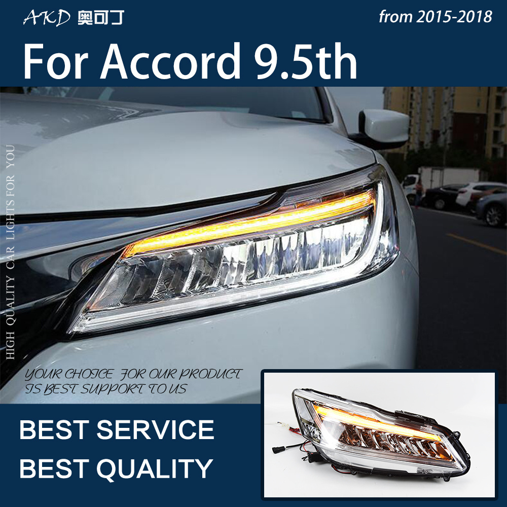 Car Lights For Accord 9.5th 2015-2018 LED Crystal Wing Headlights Start-Up Animation Guide DRL Dynamic Turn Signal Lamp Upgrade