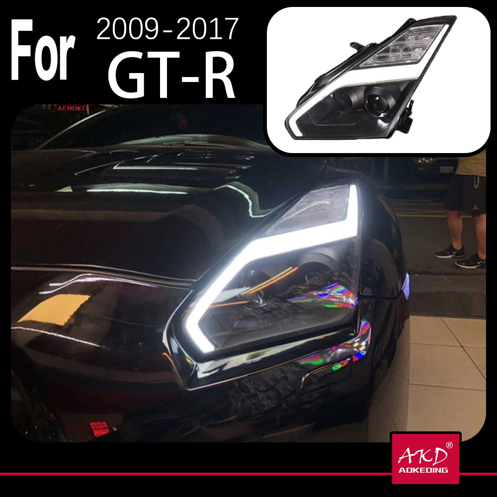 AKD Car Styling Head Lamp for Nissan GT-R Headlights 2009-2017 GTR LED Headlight DRL Angel Eye Hid Bi Xenon Auto Accessories