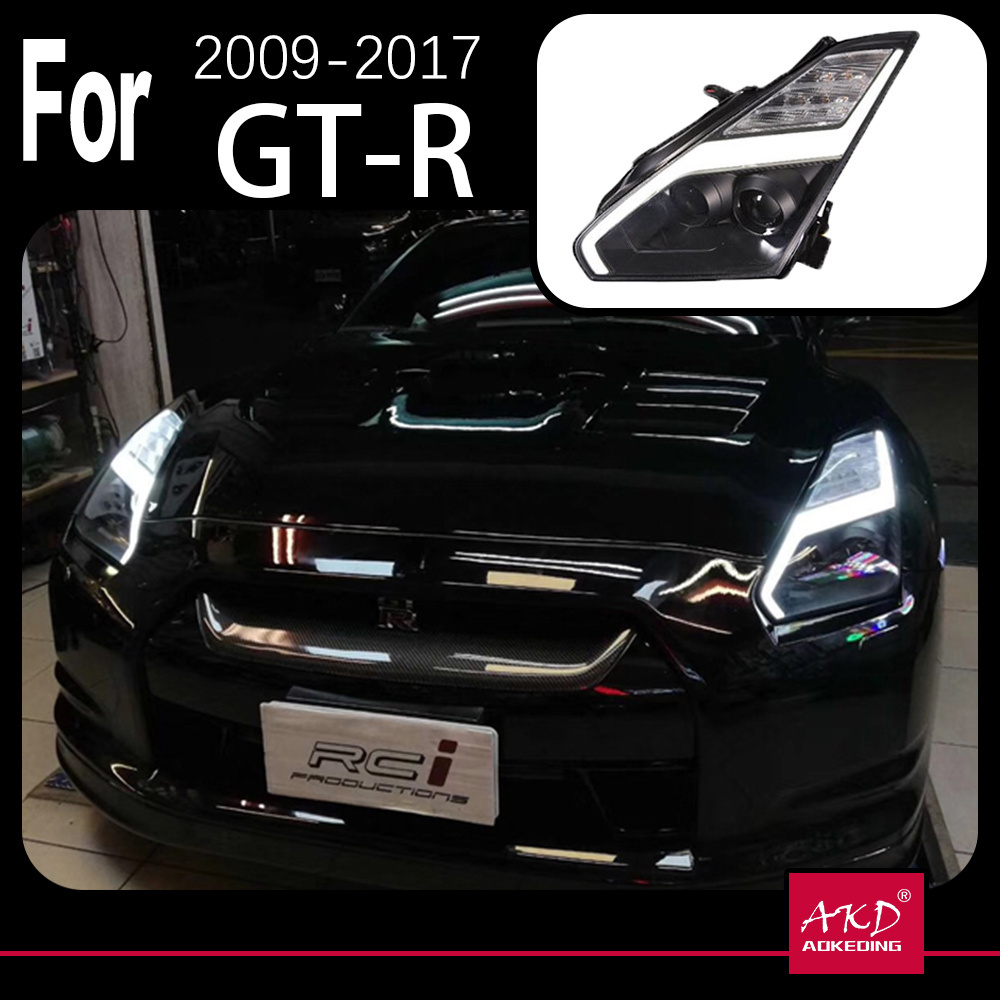 AKD Car Styling Head Lamp for Nissan GT-R Headlights 2009-2017 GTR LED Headlight DRL Angel Eye Hid Bi Xenon Auto Accessories